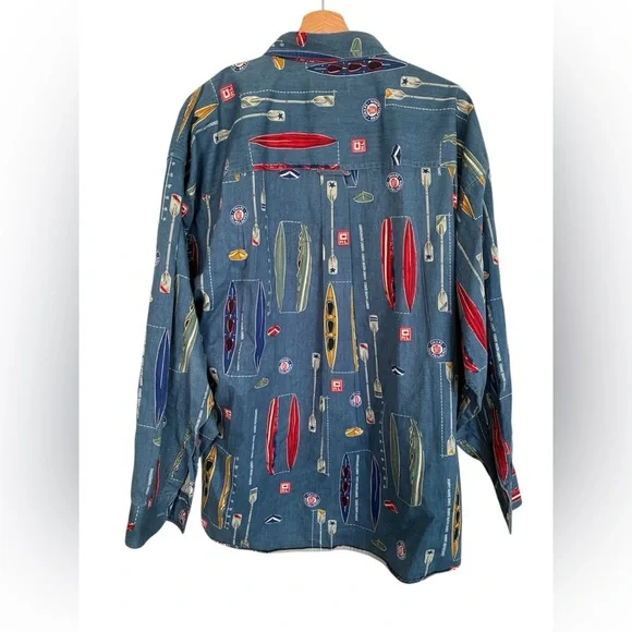 Vintage Chaps Ralph Lauren Shirt Men Rowing Kayak Button Up Long Sleeve - Picture 2 of 6